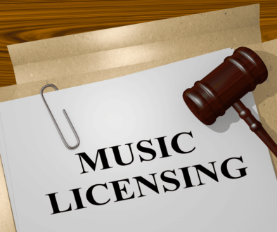 Music licensing paperwork with legal gavel